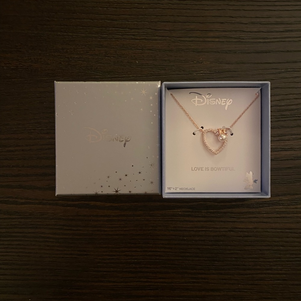 NEW Disney “Love is Bowtiful” rose gold necklace